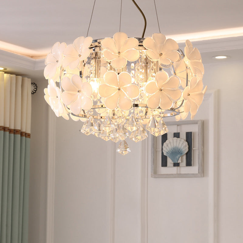 White 5/8 Lights Pendulum Light Modernism Flower Crystal Chandelier - Rebooters