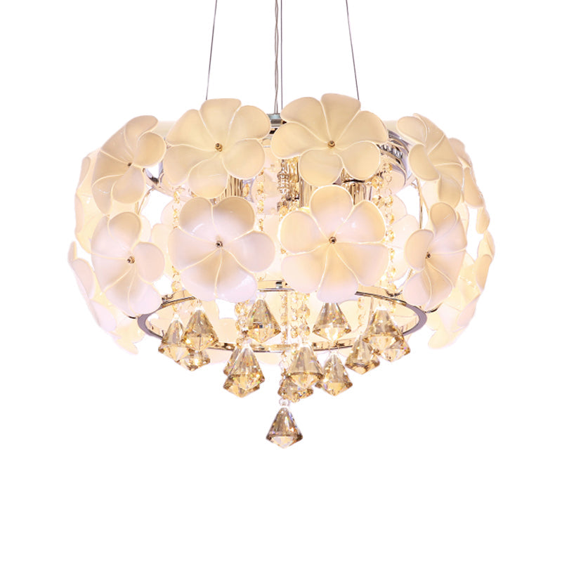 White 5/8 Lights Pendulum Light Modernism Flower Crystal Chandelier - Rebooters