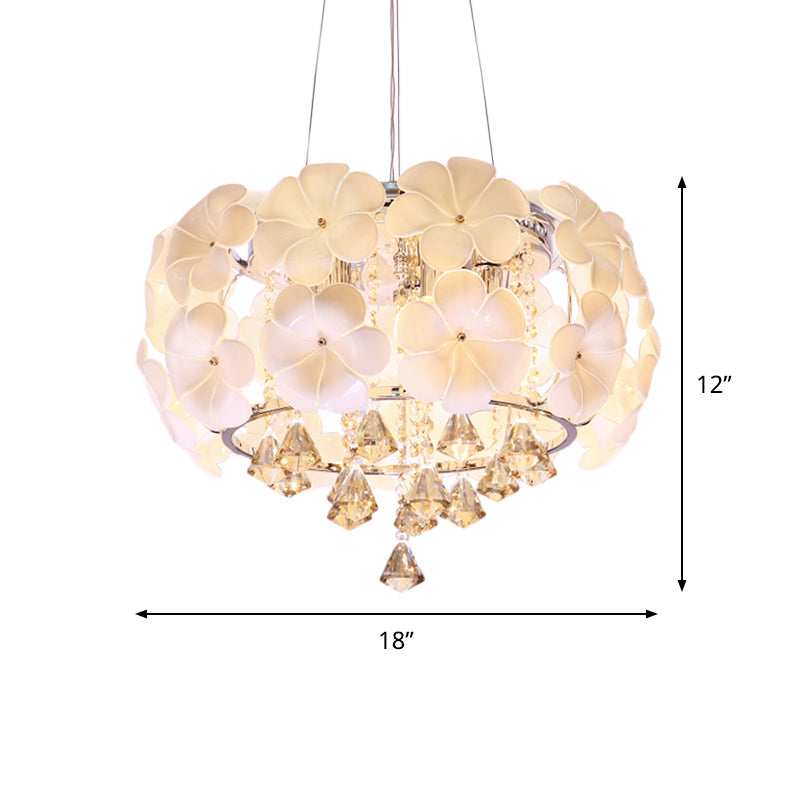 White 5/8 Lights Pendulum Light Modernism Flower Crystal Chandelier - Rebooters