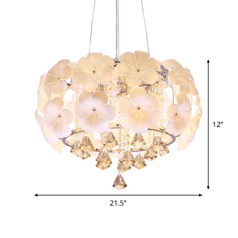 White 5/8 Lights Pendulum Light Modernism Flower Crystal Chandelier - Rebooters