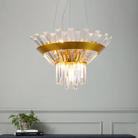 9-Bulb Rectangular-Cut Crystal Chandelier Gold Cone Light - Rebooters