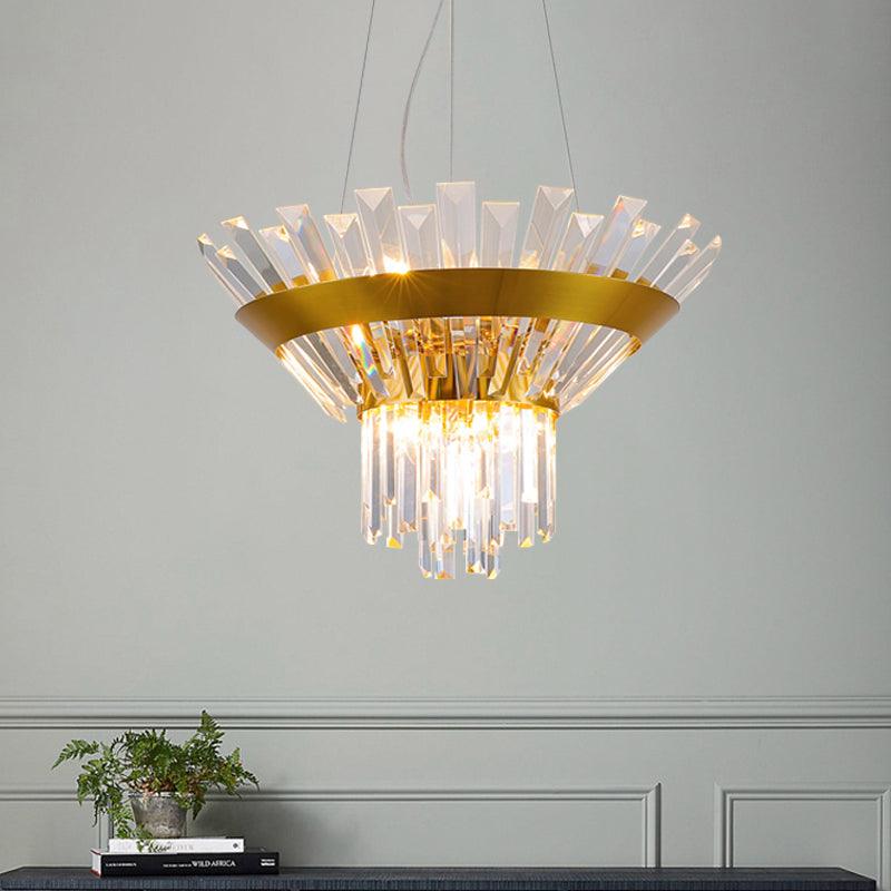 9-Bulb Rectangular-Cut Crystal Chandelier Gold Cone Light - Rebooters