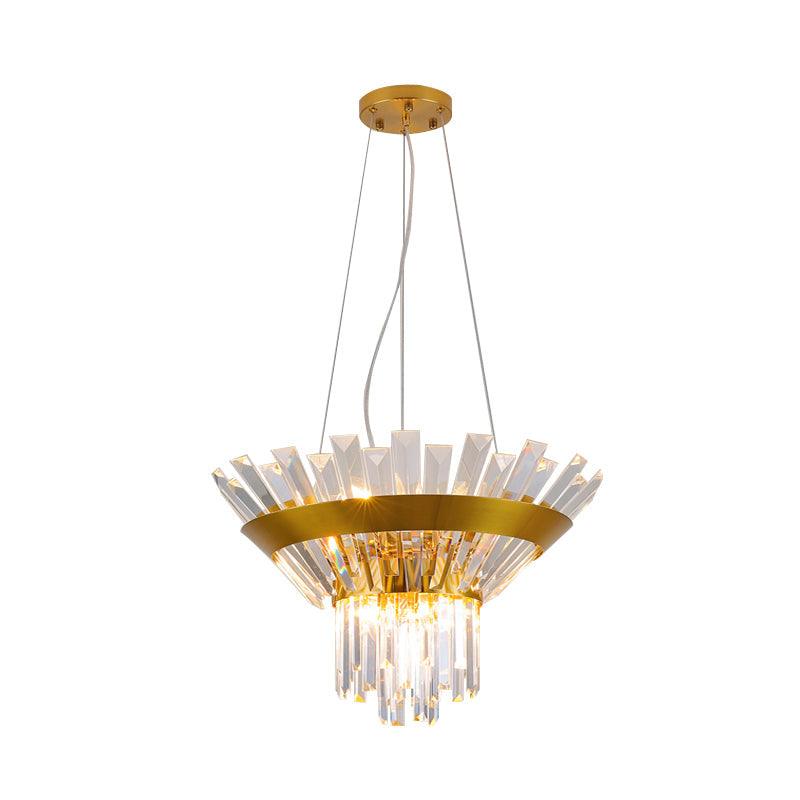 9-Bulb Rectangular-Cut Crystal Chandelier Gold Cone Light - Rebooters