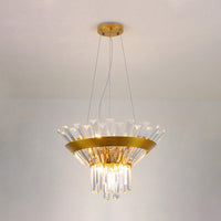 9-Bulb Rectangular-Cut Crystal Chandelier Gold Cone Light - Rebooters