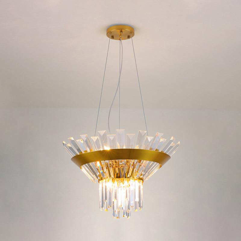 9-Bulb Rectangular-Cut Crystal Chandelier Gold Cone Light - Rebooters