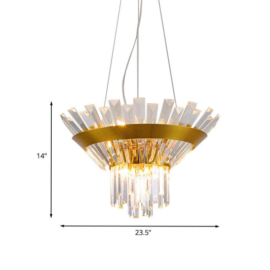 9-Bulb Rectangular-Cut Crystal Chandelier Gold Cone Light - Rebooters