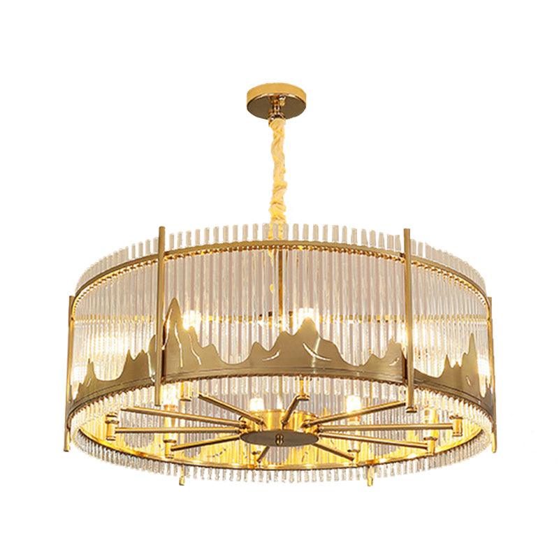 Strip Crystal Gold Ceiling Chandelier 8-Light Drum Shape - Rebooters
