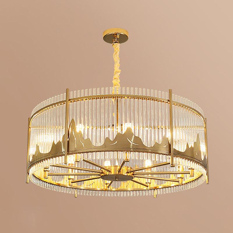 Strip Crystal Gold Ceiling Chandelier 8-Light Drum Shape - Rebooters