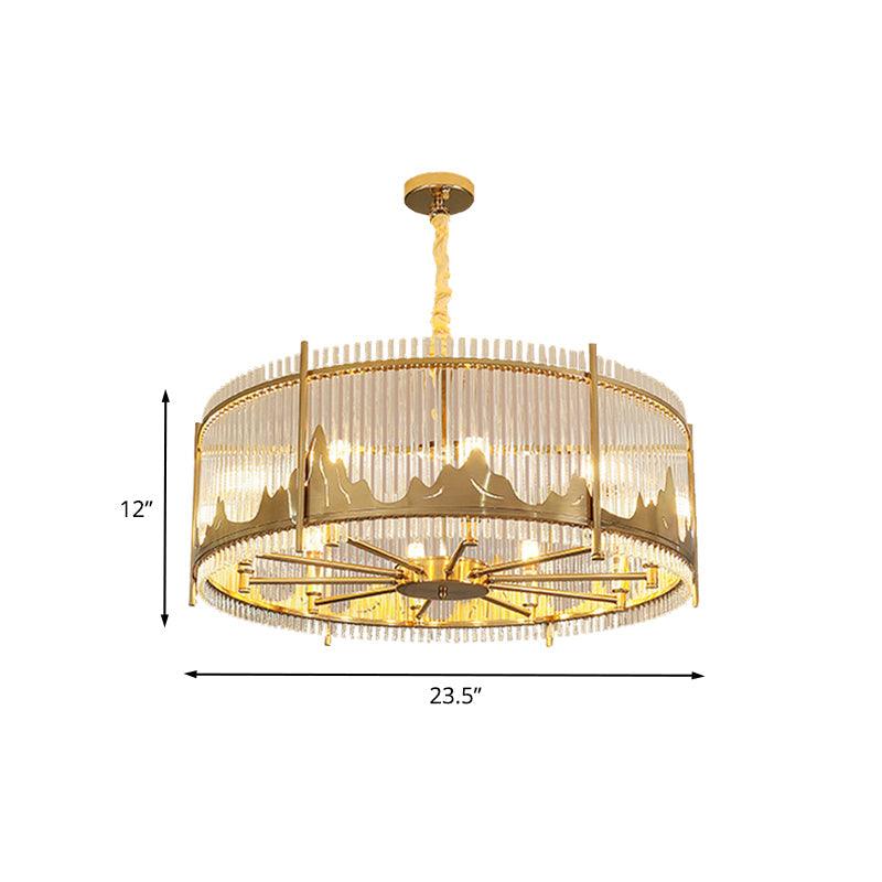 Strip Crystal Gold Ceiling Chandelier 8-Light Drum Shape - Rebooters