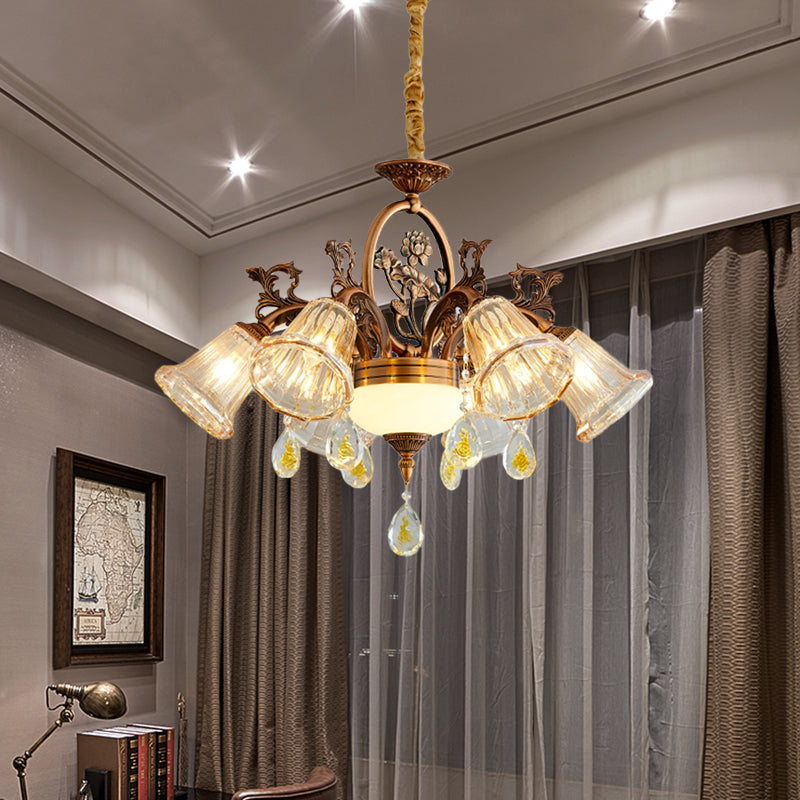 Bell Dining Room Chandelier Traditional Crystal 6/8 Bulbs Bronze - Rebooters