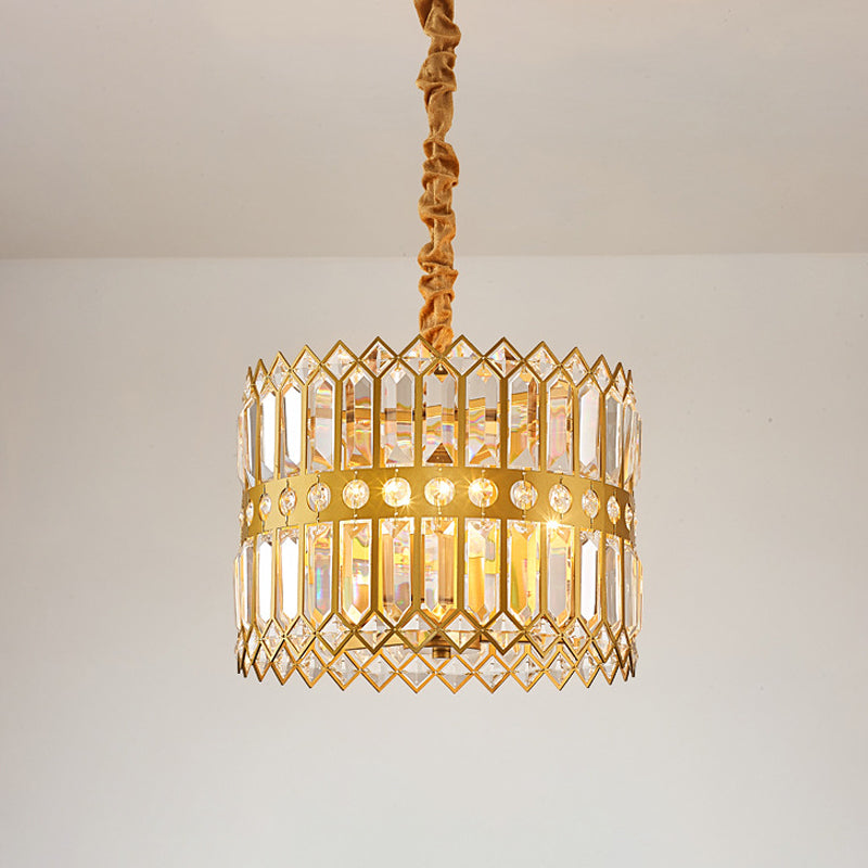 3/4 Lights Drum Hanging Lamp Traditional Gold Crystal Chandelier - Rebooters