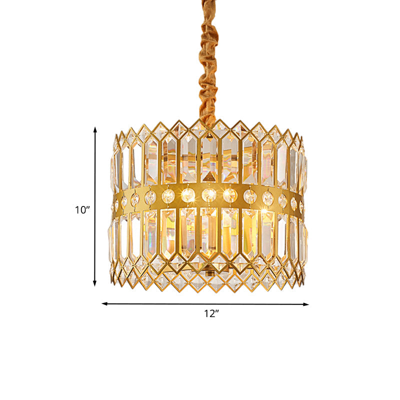 3/4 Lights Drum Hanging Lamp Traditional Gold Crystal Chandelier - Rebooters