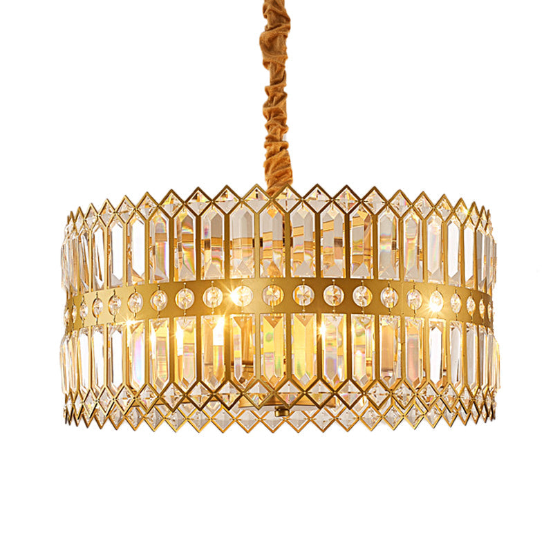 3/4 Lights Drum Hanging Lamp Traditional Gold Crystal Chandelier - Rebooters