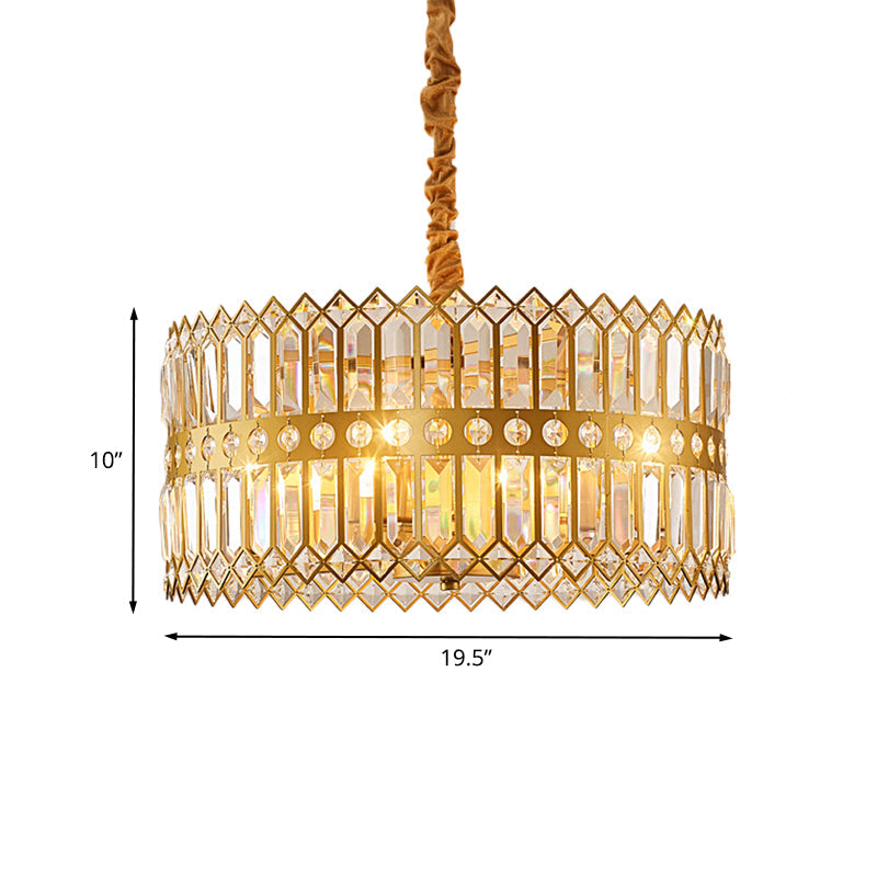 3/4 Lights Drum Hanging Lamp Traditional Gold Crystal Chandelier - Rebooters