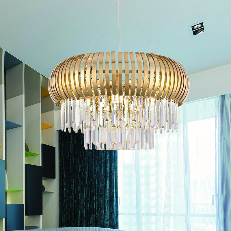 8-Light Crystal Icicle Chandelier Mid Century Gold Pendant - Rebooters