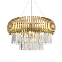 8-Light Crystal Icicle Chandelier Mid Century Gold Pendant - Rebooters