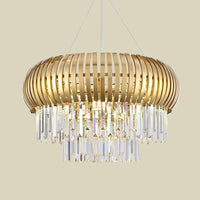 8-Light Crystal Icicle Chandelier Mid Century Gold Pendant - Rebooters