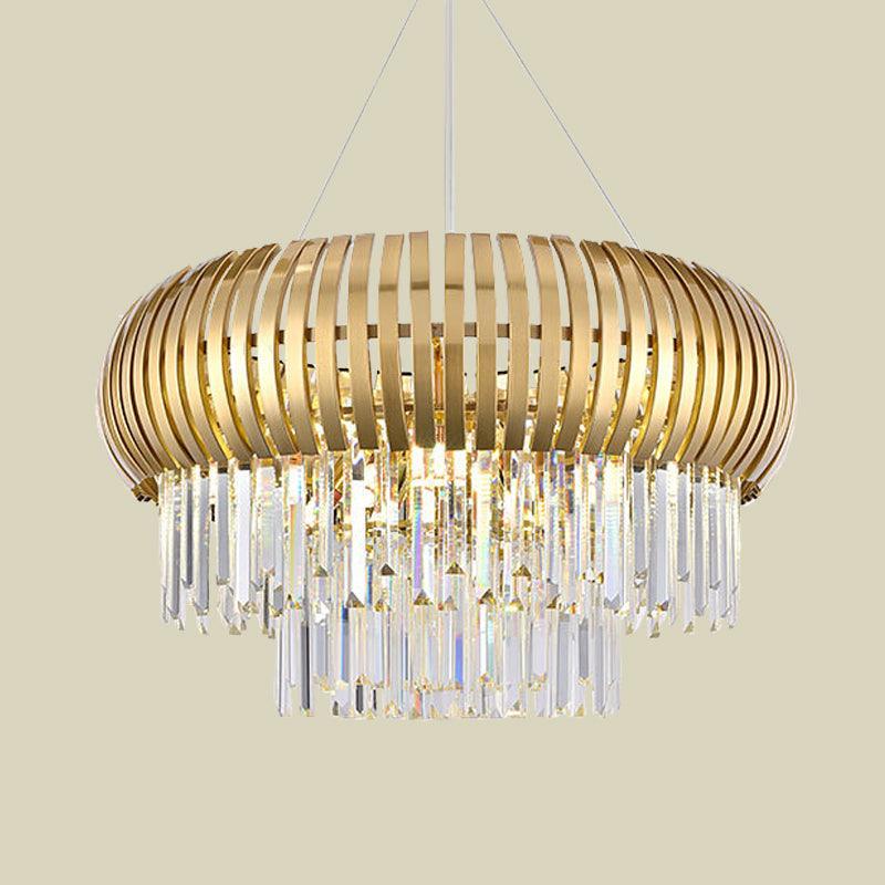 8-Light Crystal Icicle Chandelier Mid Century Gold Pendant - Rebooters