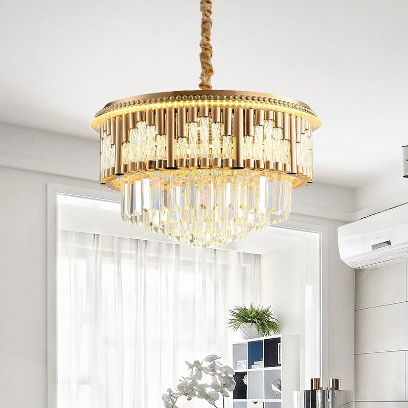 LED Hanging Chandelier Modern Style Layered Crystal Rod Pendant Lighting in Gold - Rebooters