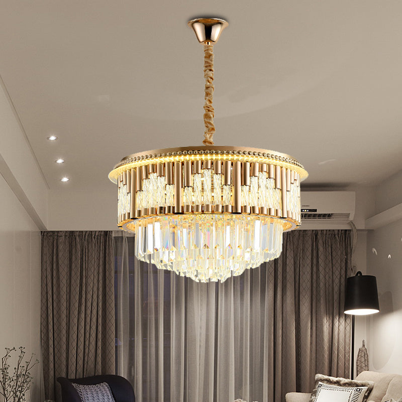 LED Hanging Chandelier Modern Style Layered Crystal Rod Pendant Lighting in Gold - Rebooters