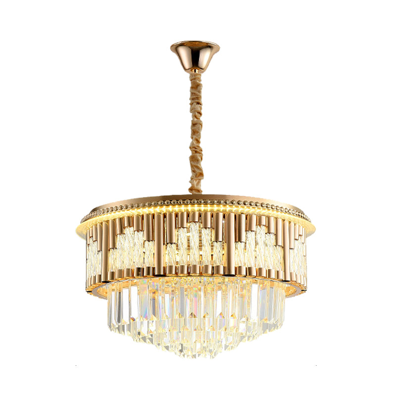 LED Hanging Chandelier Modern Style Layered Crystal Rod Pendant Lighting in Gold - Rebooters
