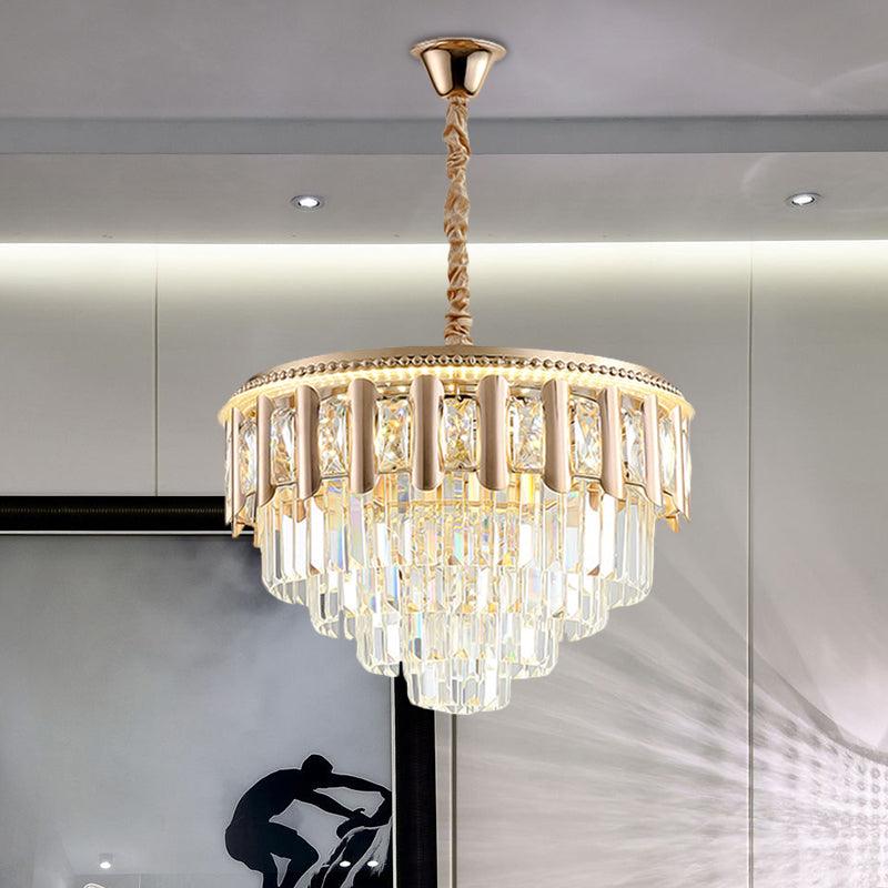 Crystal 5-Tier Round Chandelier Modernism Dining Room LED Ceiling Pendant Light in Gold - Rebooters