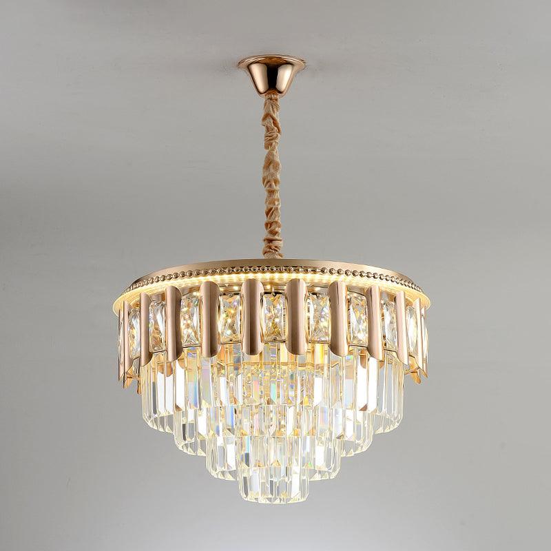 Crystal 5-Tier Round Chandelier Modernism Dining Room LED Ceiling Pendant Light in Gold - Rebooters