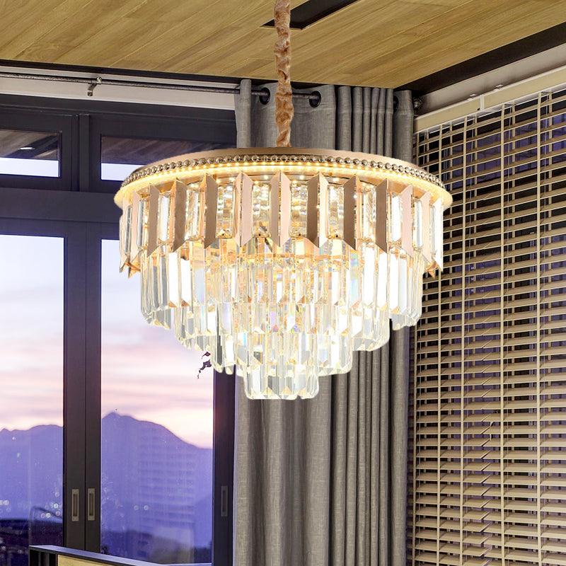 Crystal 5-Tier Round Chandelier Modernism Dining Room LED Ceiling Pendant Light in Gold - Rebooters