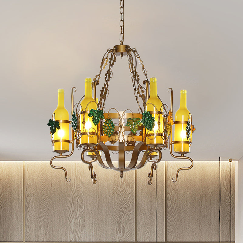 Wine Bottle Bistro Chandelier Light Industrial Yellow Glass - Rebooters