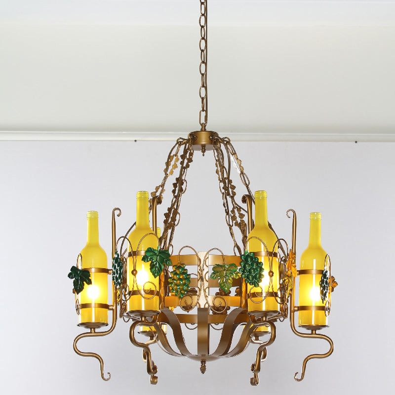 Wine Bottle Bistro Chandelier Light Industrial Yellow Glass - Rebooters