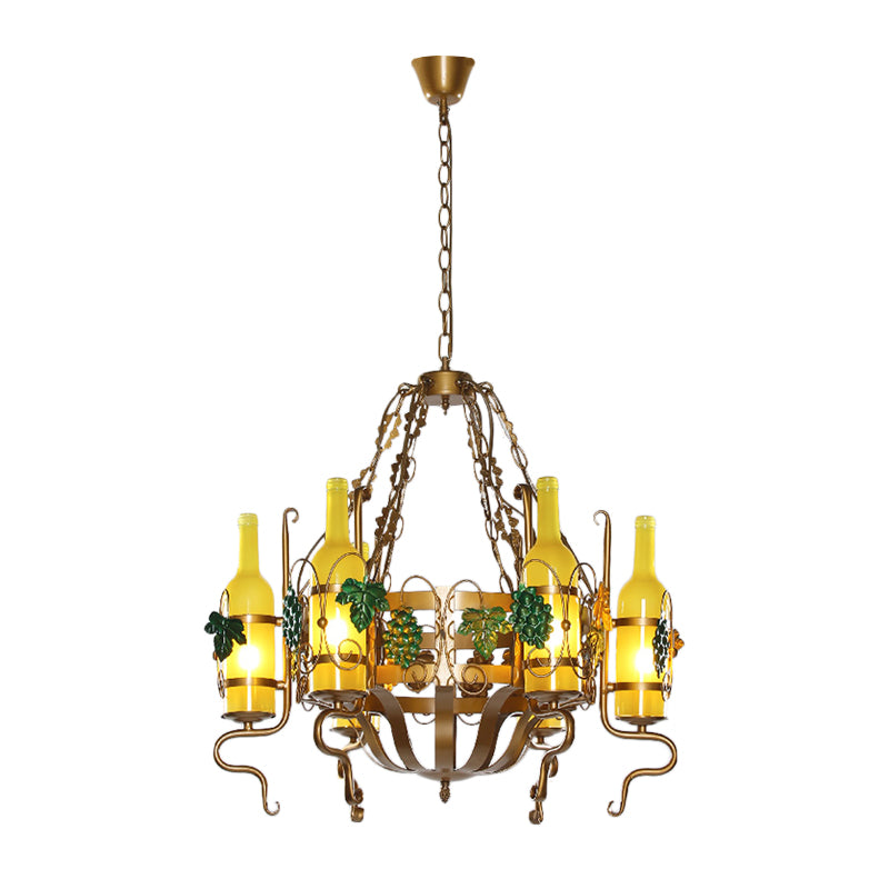 Wine Bottle Bistro Chandelier Light Industrial Yellow Glass - Rebooters