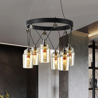6-Light Cocktail Shaker Chandelier Loft Black Clear Glass - Rebooters