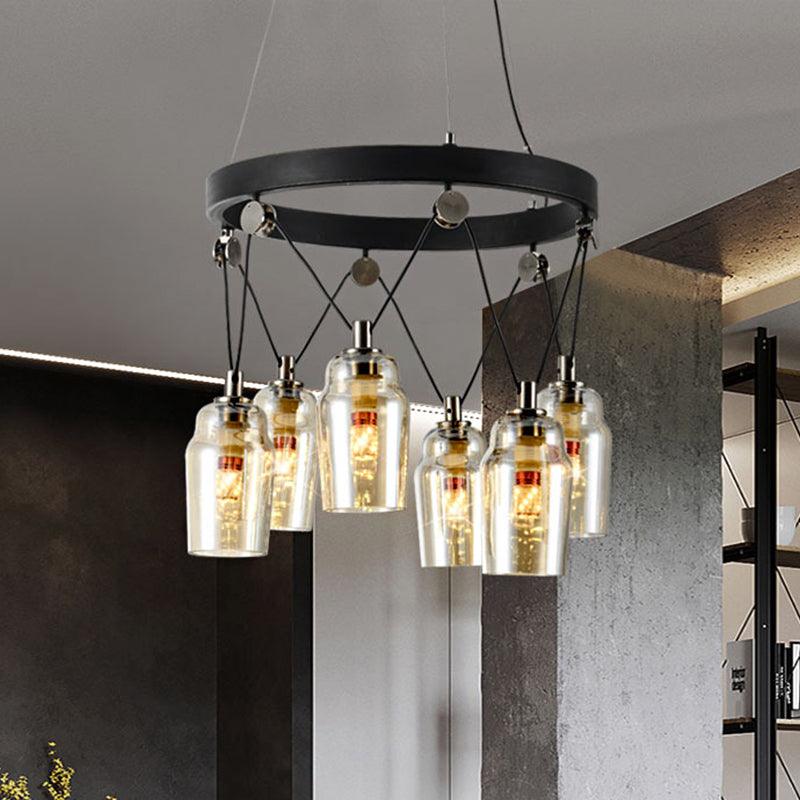 6-Light Cocktail Shaker Chandelier Loft Black Clear Glass - Rebooters