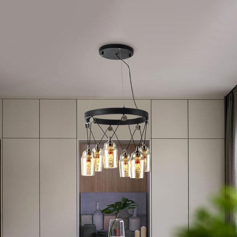 6-Light Cocktail Shaker Chandelier Loft Black Clear Glass - Rebooters