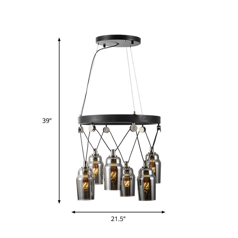 6-Light Cocktail Shaker Chandelier Loft Black Clear Glass - Rebooters