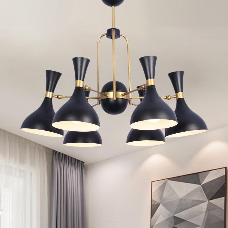 6 Lights Funnel Adjustable Chandelier Black Gold Pendant Light - Rebooters