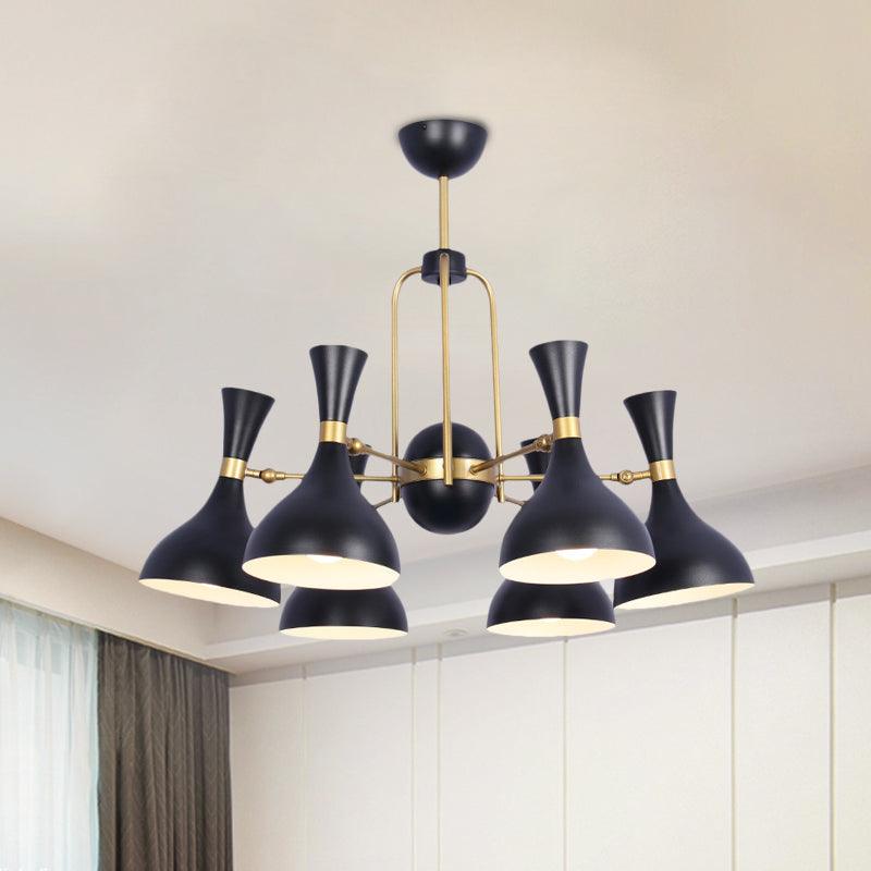 6 Lights Funnel Adjustable Chandelier Black Gold Pendant Light - Rebooters