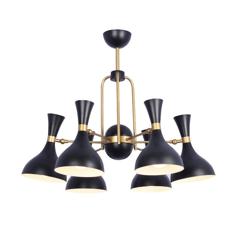 6 Lights Funnel Adjustable Chandelier Black Gold Pendant Light - Rebooters