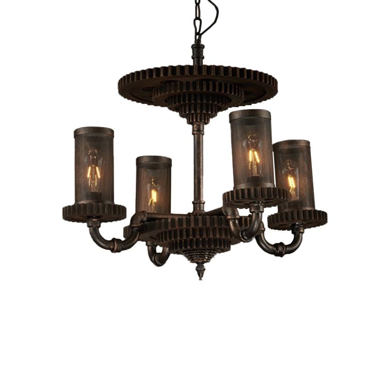 Warehouse Cylinder Hanging Chandelier 4 Lights Metal Pendant Light Kit in Black - Rebooters