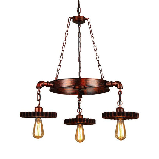 3/7 Heads Gear Pendant Lighting Open Bulb Antique Chandelier - Rebooters