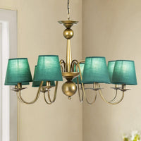 8-Bulb Tapered Chandelier Light Fixture Country Coffee Yellow Dark Green Fabric Down Lighting - Rebooters