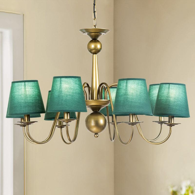 8-Bulb Tapered Chandelier Light Fixture Country Coffee Yellow Dark Green Fabric Down Lighting - Rebooters