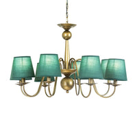 8-Bulb Tapered Chandelier Light Fixture Country Coffee Yellow Dark Green Fabric Down Lighting - Rebooters