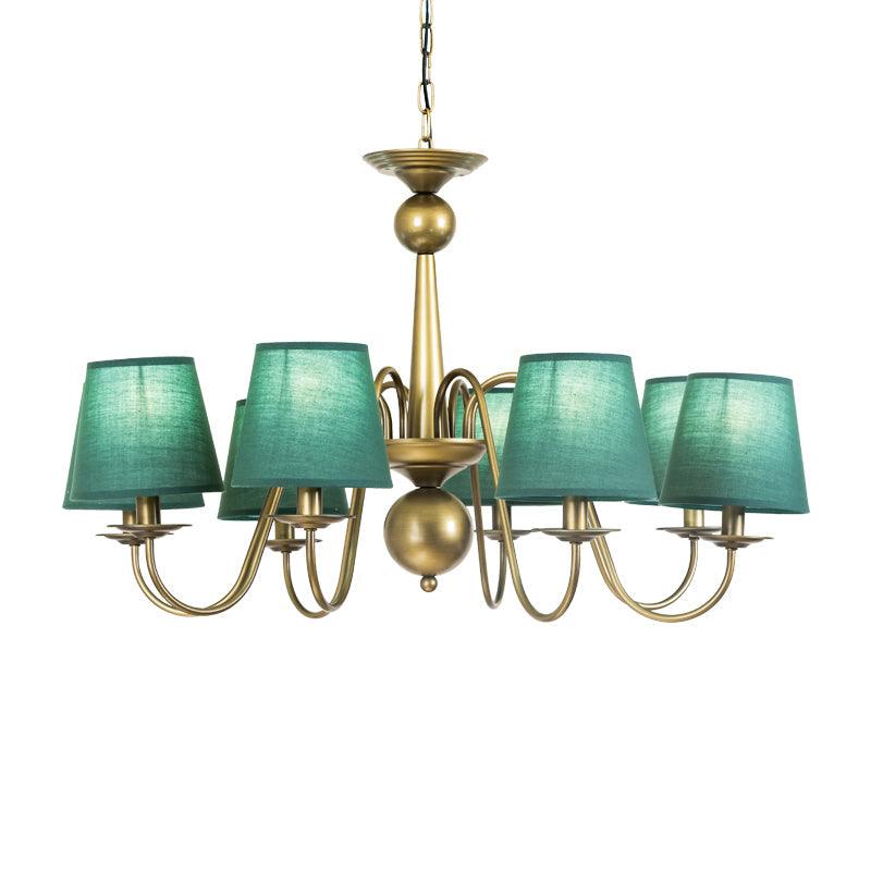 8-Bulb Tapered Chandelier Light Fixture Country Coffee Yellow Dark Green Fabric Down Lighting - Rebooters