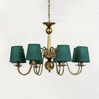 8-Bulb Tapered Chandelier Light Fixture Country Coffee Yellow Dark Green Fabric Down Lighting - Rebooters