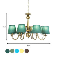 8-Bulb Tapered Chandelier Light Fixture Country Coffee Yellow Dark Green Fabric Down Lighting - Rebooters