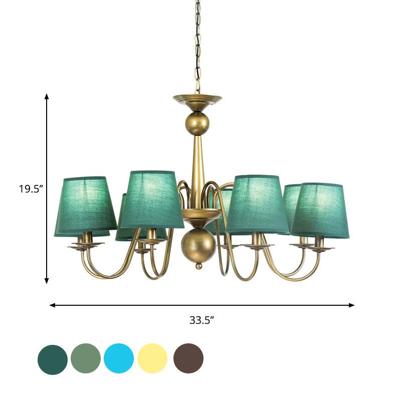 8-Bulb Tapered Chandelier Light Fixture Country Coffee Yellow Dark Green Fabric Down Lighting - Rebooters