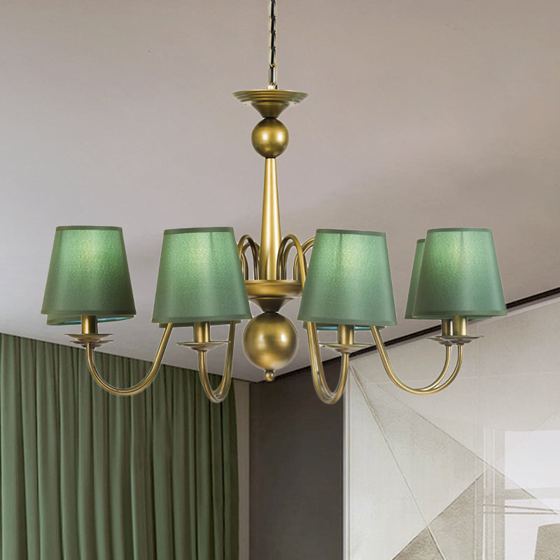 8-Bulb Tapered Chandelier Light Fixture Country Coffee Yellow Dark Green Fabric Down Lighting - Rebooters