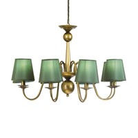8-Bulb Tapered Chandelier Light Fixture Country Coffee Yellow Dark Green Fabric Down Lighting - Rebooters
