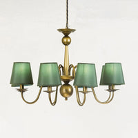 8-Bulb Tapered Chandelier Light Fixture Country Coffee Yellow Dark Green Fabric Down Lighting - Rebooters